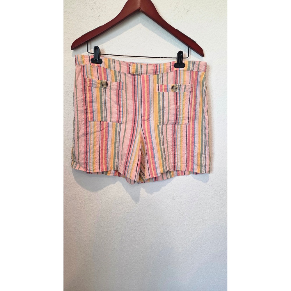Cato Striped Linen Blend Shorts High Rise Pink Multi Coastal Boho Size 16 - Picture 8 of 9